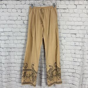 Punjammies By Sudara Pajama PJ Pants Womens S Tan Stripe Peacock Drawstring